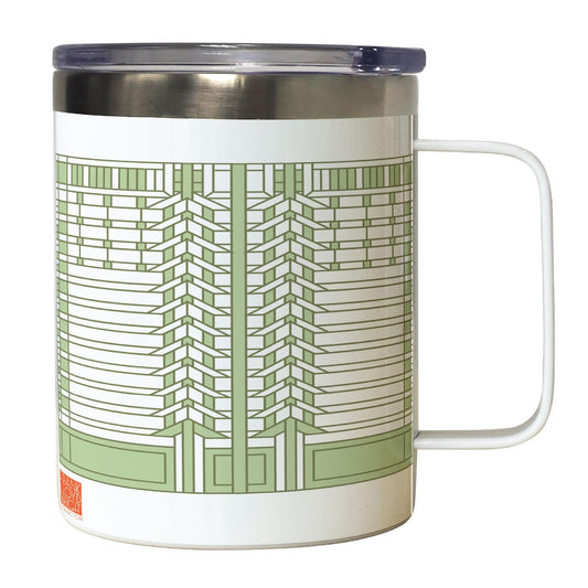 Highland Home Martin House Casement Window Design by Frank Lloyd Wright on Stainless Steel Mug with Lid 12 oz. Manufactured in the USA