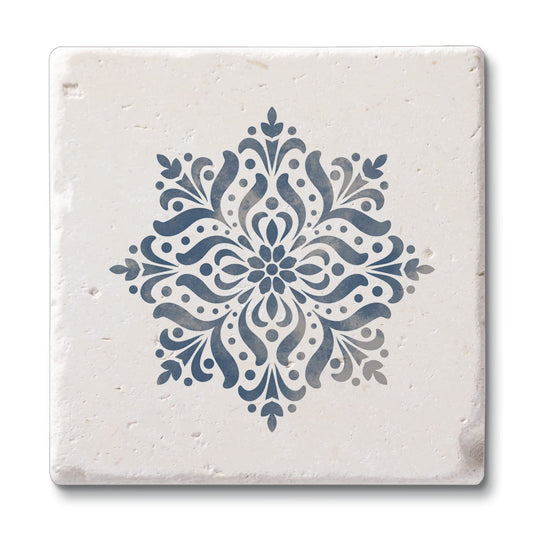 Thirstystone Blue Medallion 4 Pack Natural Shell Stone Absorbent Coasters with Protective Cork Backing Manufactured in The USA