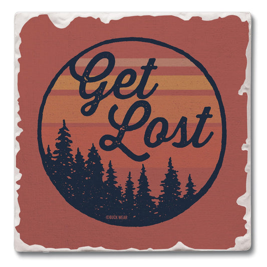Thirstystone Get Lost Single Tumbled Tile Stone Coaster with Protective Cork Backing Manufactured in The USA 4" Square