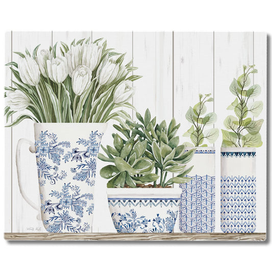 CounterArt Blue & White Pottery 3mm Tempered Glass Cutting Board 15" x 12" Manufactured in the USA
