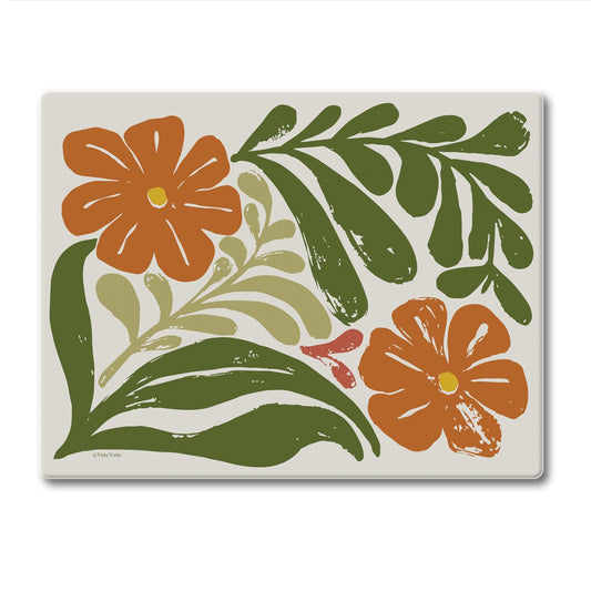 CounterArt Retro Floral 3mm Tempered Glass Cutting Board 10” x 8” Manufactured in the USA