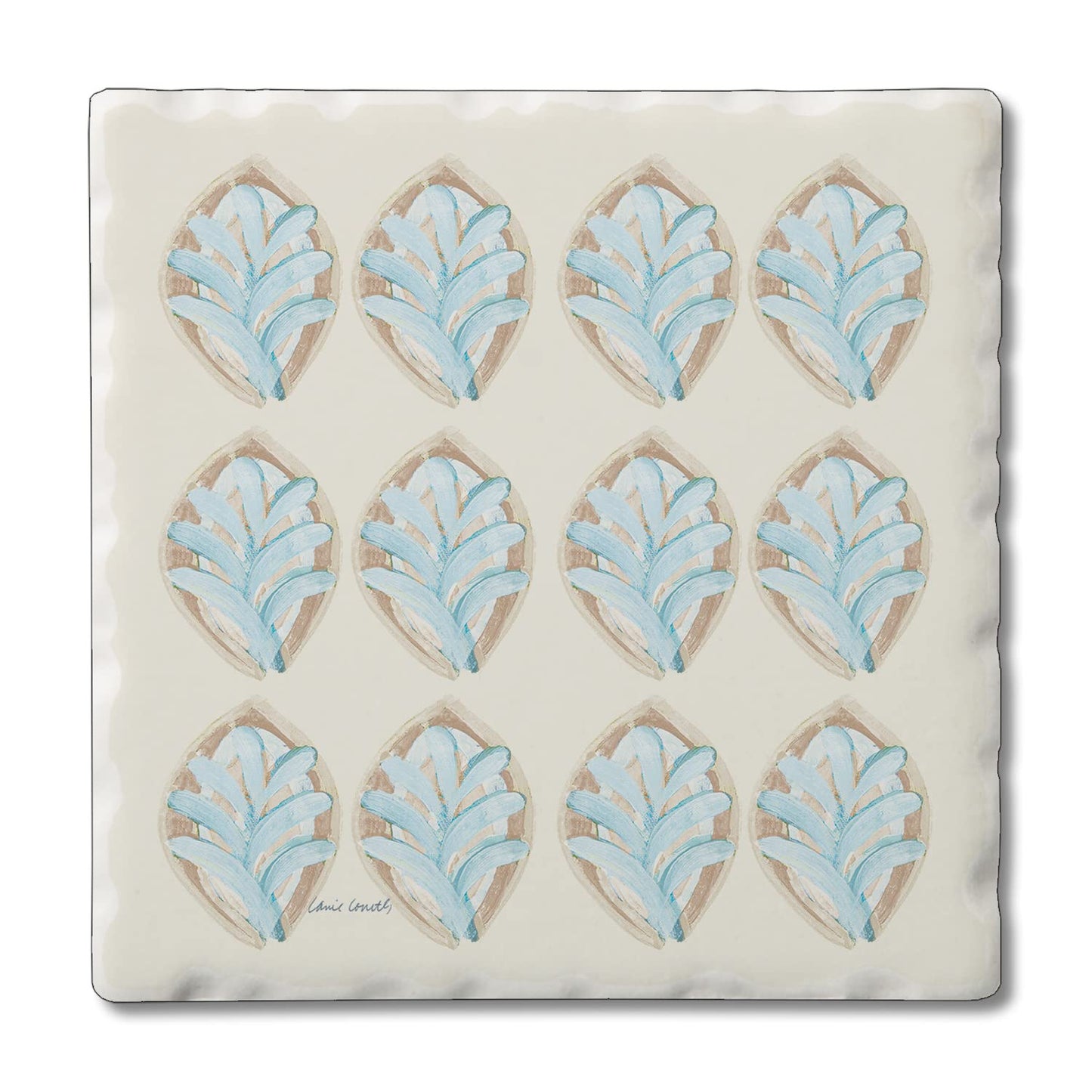 Thirstystone Coastal Pattern Single Tumbled Tile Stone Coaster with Protective Cork Backing Manufactured in The USA 4" Square, Colorful, Artistiic, Easily Wipes Clean