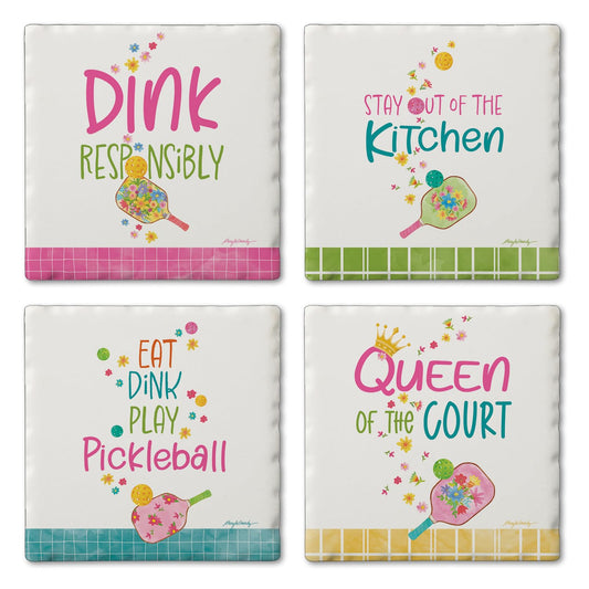 Thirstystone Pickleball 4-Pack Tumbled Tile Stone Coasters 4" Square