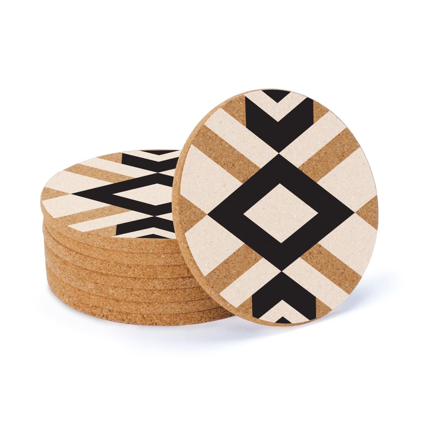 Thirstystone Aztec 8-Pack Thick Natural Cork Coasters Manufactured in The USA Eco-Friendly Absorbent Durable