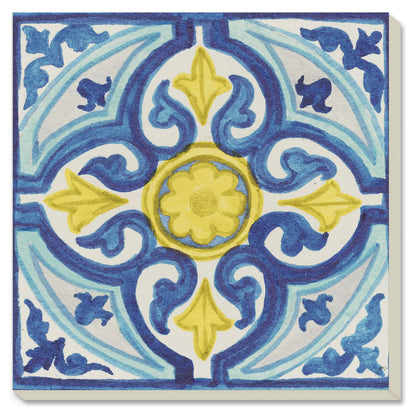 Thirstystone Blue & Yellow Tile Decorative Heat Tolerant Stone Trivet with Non-Skid Cork Backing 8” Square