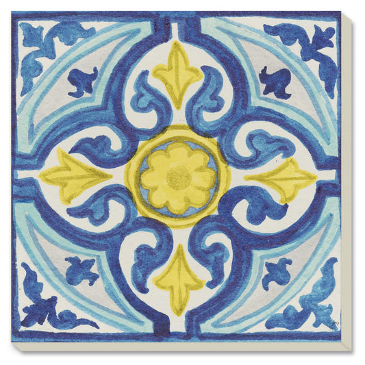 Thirstystone Blue & Yellow Tile Decorative Heat Tolerant Stone Trivet with Non-Skid Cork Backing 8” Square