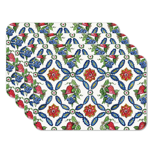 CounterArt Strawberry Garden 4 Pack Reversible Easy Care Flexible Placemats Made in the USA