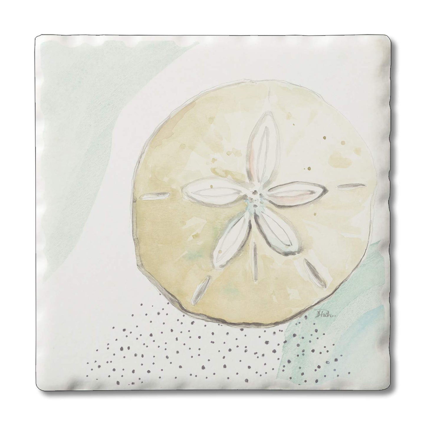 Thirstystone Sand Dollar Single Tumbled Tile Stone Coaster with Protective Cork Backing Manufactured in The USA 4" Square, Colorful, Artistiic, Easily Wipes Clean