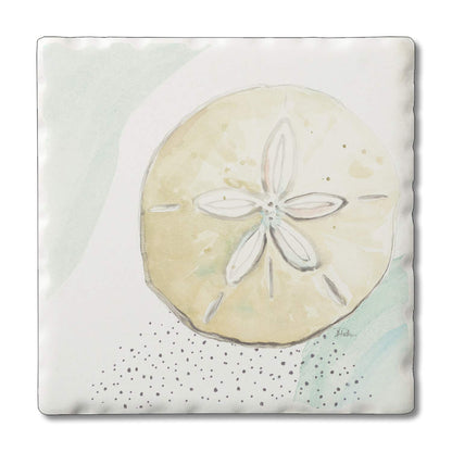 Thirstystone Sand Dollar Single Tumbled Tile Stone Coaster with Protective Cork Backing Manufactured in The USA 4" Square, Colorful, Artistiic, Easily Wipes Clean