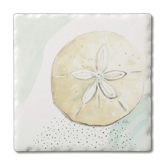 Thirstystone Sand Dollar Single Tumbled Tile Stone Coaster with Protective Cork Backing Manufactured in The USA 4" Square, Colorful, Artistiic, Easily Wipes Clean