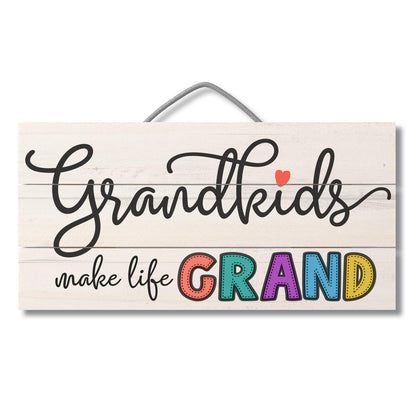 Highland Home Grandkids Make Life Grand Decorative Pallet Wood Sign 12" x 6" Made in the USA Wire Hanger Included that Doubles as an Easel