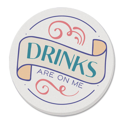 Thirstystone Drinks on Me Single Round Absorbent Stone Coaster with Protective Cork Backing Manufactured in The USA 4" Diameter