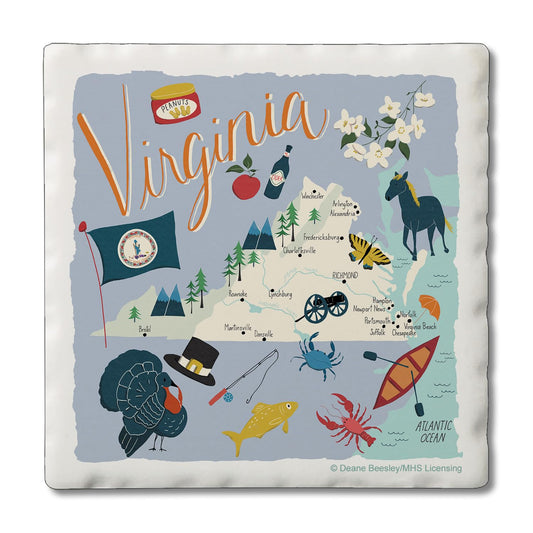Thirstystone Virginia Home State 4 Pack Tumbled Tile Stone Coasters 4" Square Manufactured in the USA