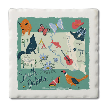 Thirstystone South Dakota Home State 4 Pack Tumbled Tile Stone Coasters 4" Square Manufactured in the USA