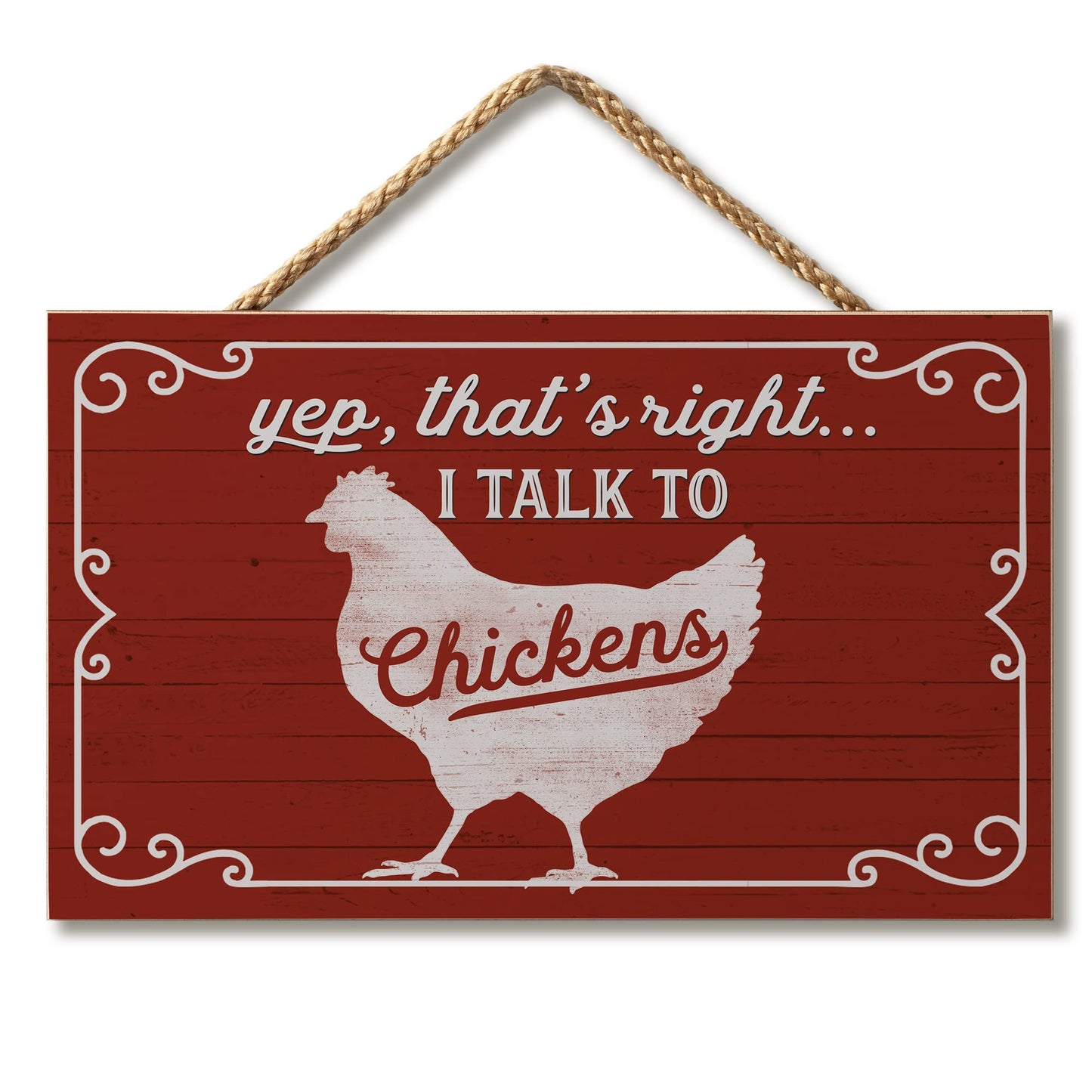 CounterArt I Talk To Chickens Decorative Hanging Wood Wall Sign 9.5" by 5.75" Made in the USA Features Braided Rope Hanger