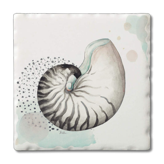 Thirstystone Nautilus Single Tumbled Tile Stone Coaster with Protective Cork Backing Manufactured in The USA 4" Square, Colorful, Artistiic, Easily Wipes Clean