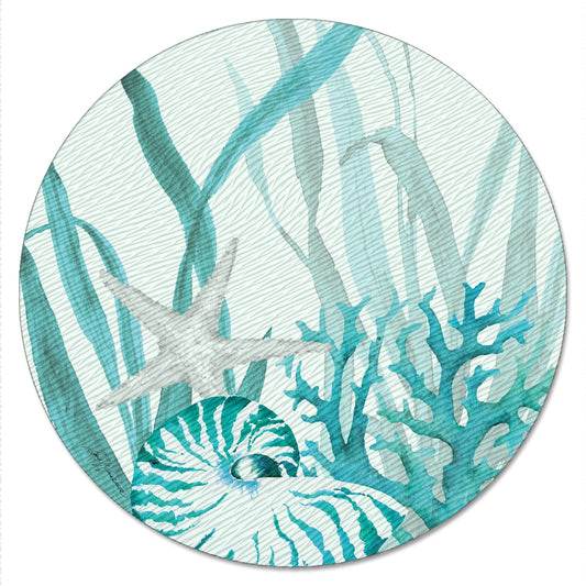CounterArt Coral Life 4mm Tempered Glass Lazy Susan Turntable 13" Diameter
