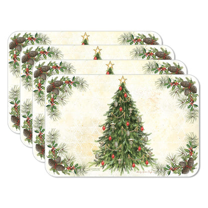 CounterArt Vintage Christmas Tree Reversible Easy Care Flexible Plastic Placemats 4 Pack Made in The USA BPA Free Easily Wipes Clean