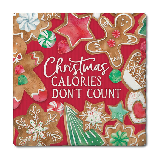 Thirstystone Calories Don't Count Single Tumbled Tile Stone Coaster with Protective Cork Backing Manufactured in The USA 4" Square, Artistic, Easily Wipes Clean