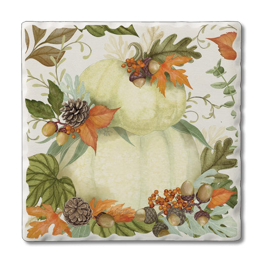 Thirstystone Farmhouse Pumpkin Stack Single Tumbled Tile Stone Coaster with Protective Cork Backing Manufactured in The USA 4" Square, Colorful, Artistiic, Easily Wipes Clean