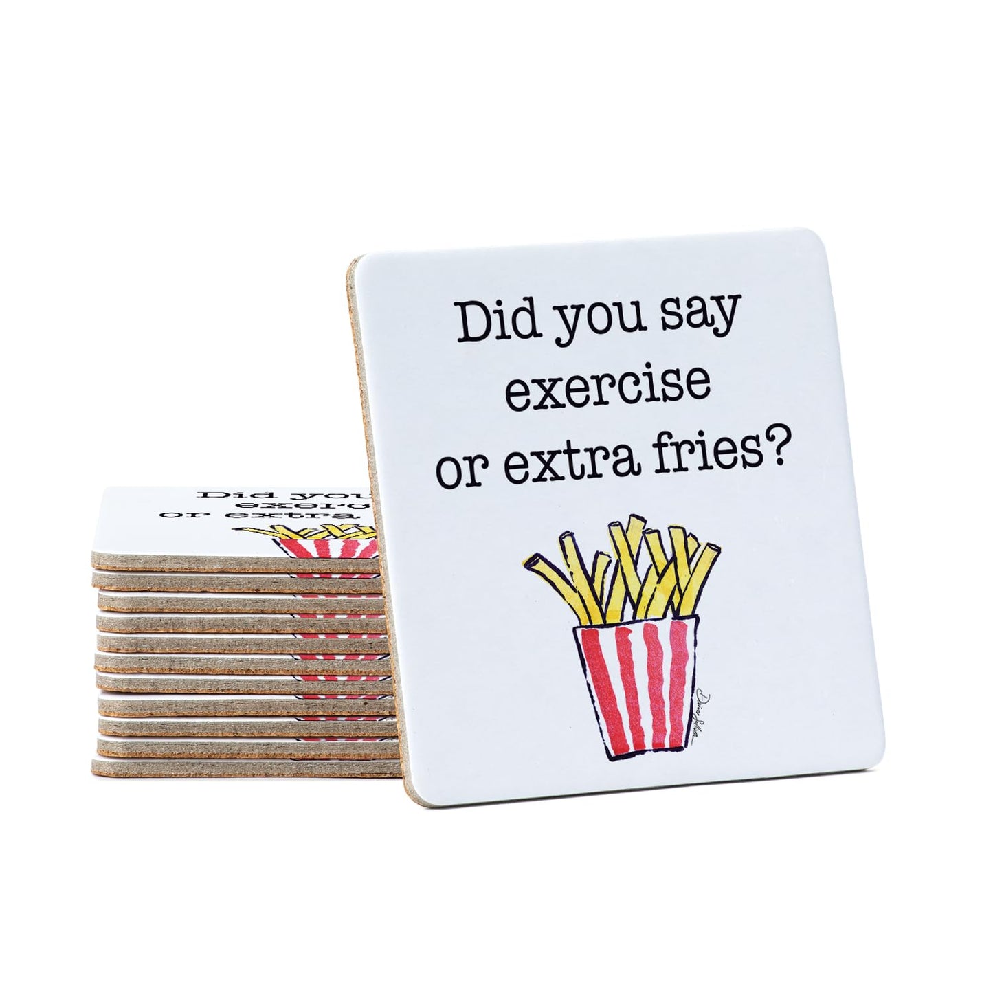 Thirstystone Extra Fries 12-Pack Cork Back Paper Bar Coasters Made in The USA Humourous Quotes Attractive Designs