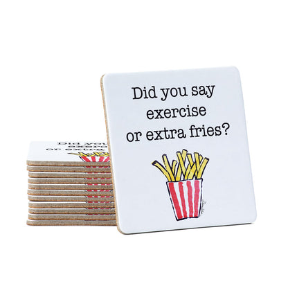 Thirstystone Extra Fries 12-Pack Cork Back Paper Bar Coasters Made in The USA Humourous Quotes Attractive Designs