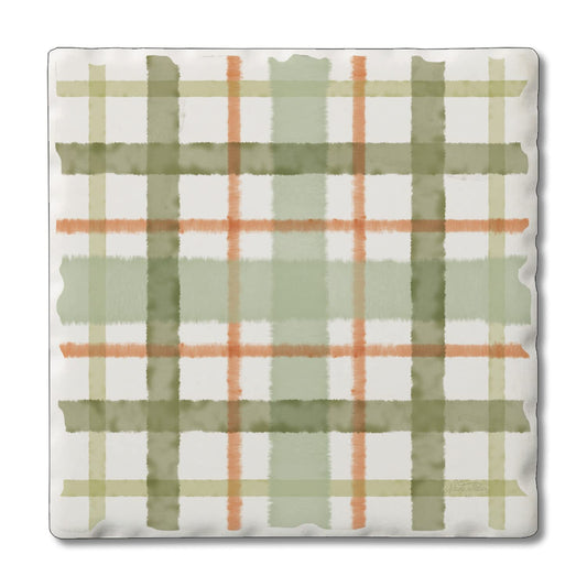 Thirstystone Farmhouse Plaid Single Tumbled Tile Stone Coaster with Protective Cork Backing Manufactured in The USA 4" Square, Colorful, Artistiic, Easily Wipes Clean