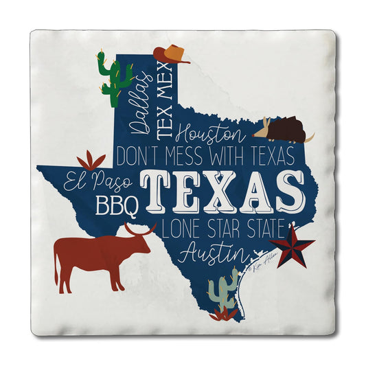 Thirstystone Texas Favorites 4 Pack Tumbled Tile Stone Coasters 4" Square Manufactured in The USA