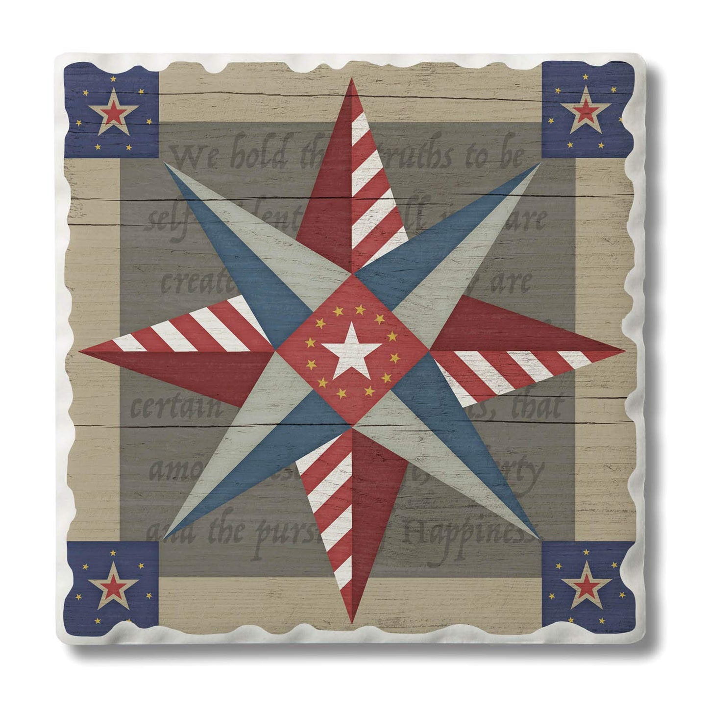 Thirstystone American Guiding Star Quilt Design Single Tumbled Tile Stone Coaster with Protective Cork Backing Manufactured in The USA 4" Square, Colorful, Artistiic, Easily Wipes Clean