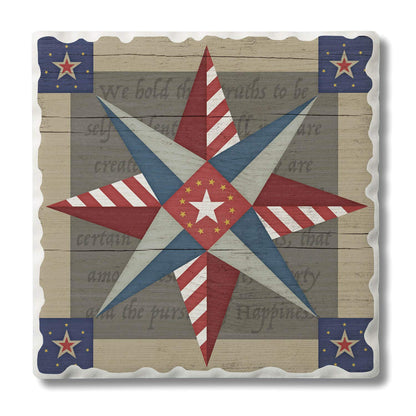 Thirstystone American Guiding Star Quilt Design Single Tumbled Tile Stone Coaster with Protective Cork Backing Manufactured in The USA 4" Square, Colorful, Artistiic, Easily Wipes Clean