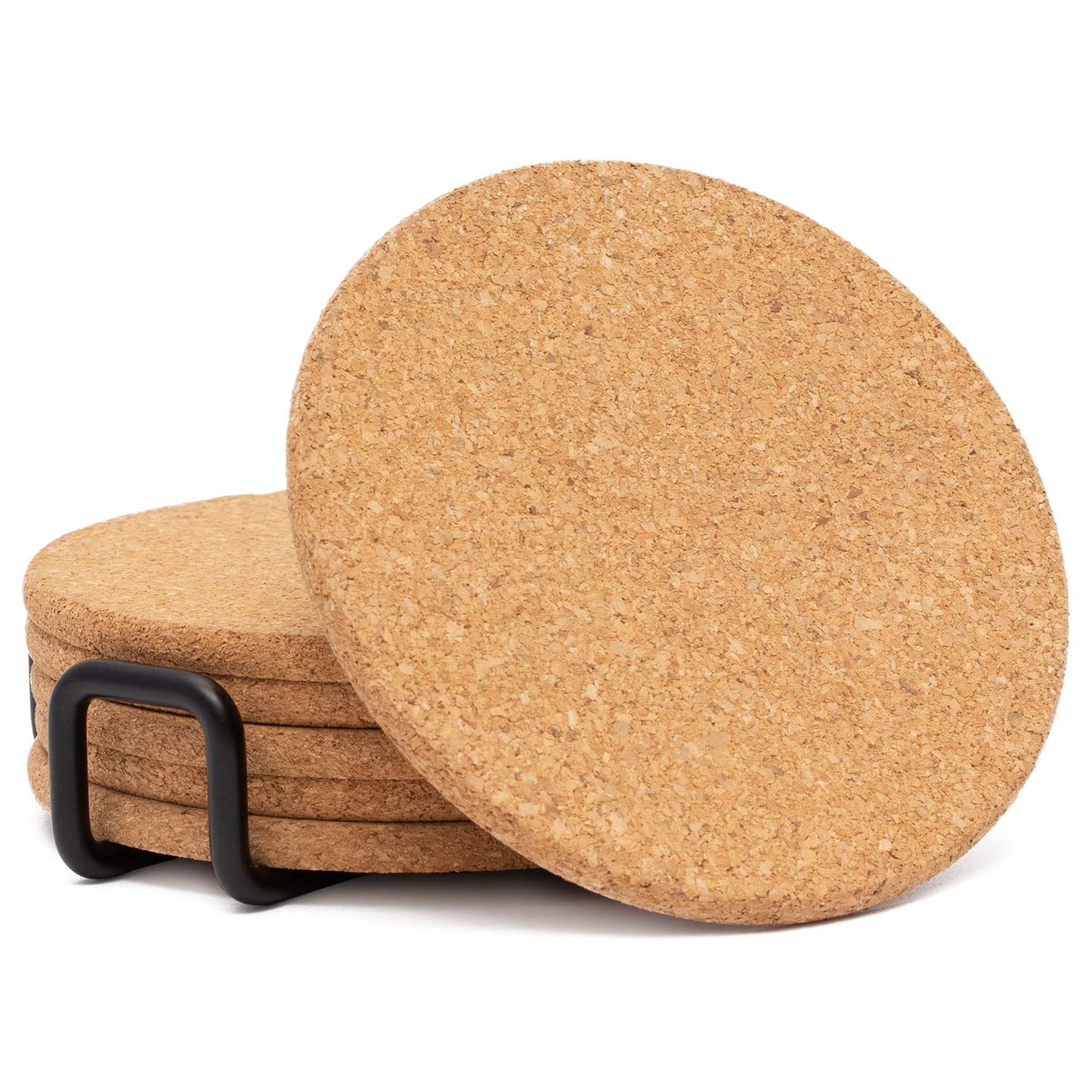 Thirstystone Set of 6 Thick Cork Coasters in Attractive Black Coaster Holder 4.7" Round Durable Absorbent Easily Wipes Clean