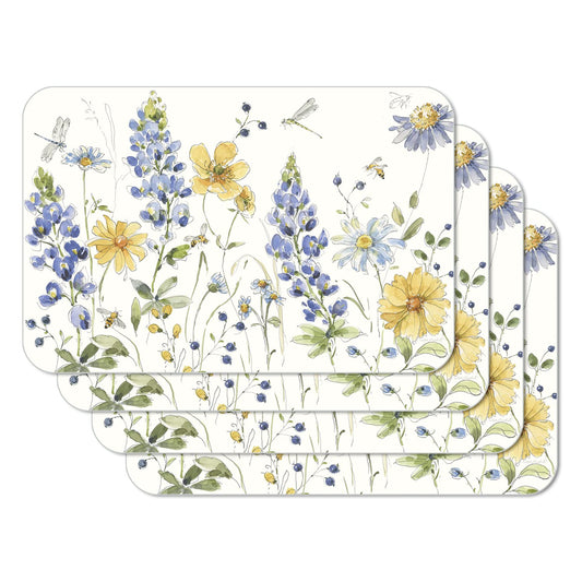 CounterArt Lovely Blues 4 Pack Reversible Easy Care Flexible Plastic Placemats Made in The USA