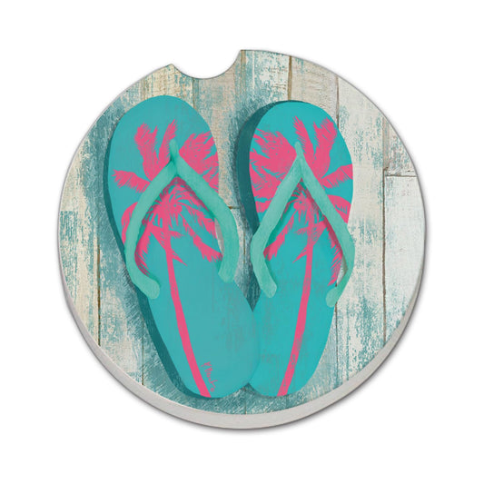Thirstystone Pompano Sandals Single Absorbent Stone Coaster for Vehicle Cup Holder 2.6” Diameter Manufactured in The USA