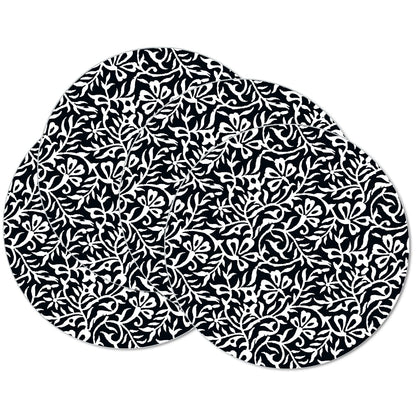 CounterArt Black & White Woodblock Round Reversible Easy Care Flexible Plastic Placemat, 4 Pack, Made in The USA
