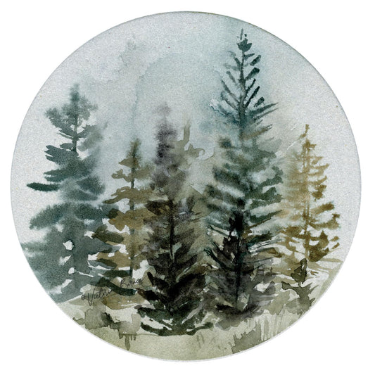 Thirstystone Misty Tree Line 4 Pack Natural Sandstone Coasters 4" Round Manufactured in the USA