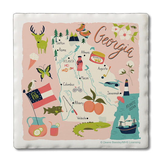 Thirstystone Georgia Home State 4 Pack Tumbled Tile Stone Coasters 4" Square Manufactured in the USA