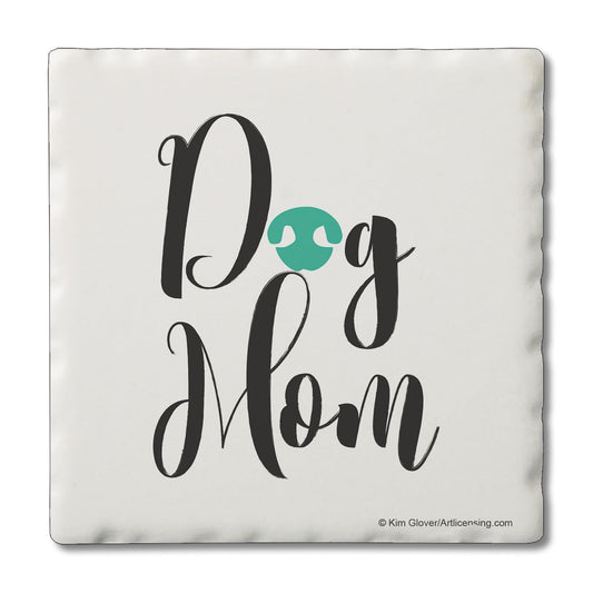 Thirstystone Dog Mom Single Tumbled Tile Stone Coaster with Protective Cork Backing Manufactured in The USA 4" Square, Artistic, Easily Wipes Clean