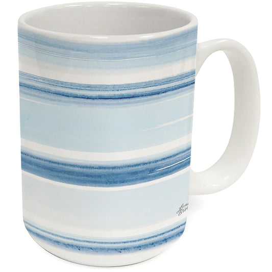 Highland Home Ocean Stripes 15 oz. Ceramic Mug Manufactured in the USA Dishwasher Safe Microwave Safe