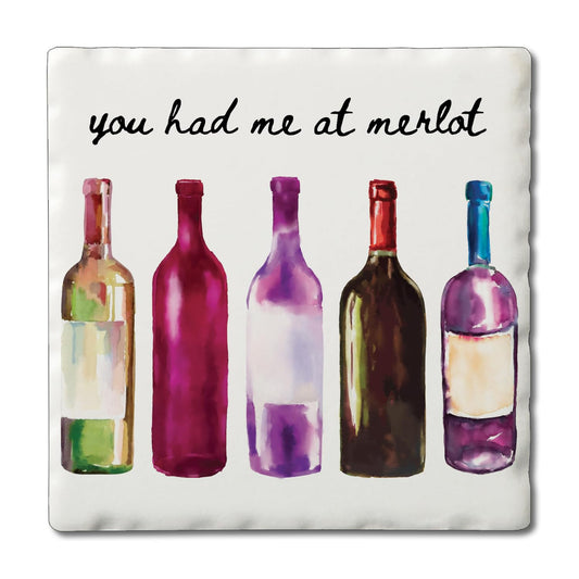 Thirstystone Had Me at Merlot Single Tumbled Tile Stone Coaster with Protective Cork Backing Manufactured in The USA 4" Square, Artistic, Easily Wipes Clean