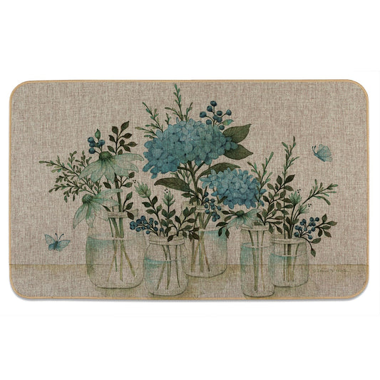 Highland Home Mason Jar Floral Indoor/Outdoor Natural Linen Look Floor Mat with Recycled Rubber Back Manufactured in The USA 29.5” x 17.75”