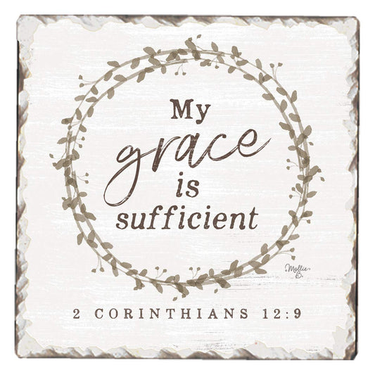 Thirstystone Grace is Sufficient Single Tumbled Tile Stone Coaster with Protective Cork Backing Manufactured in The USA 4" Square, Artistic, Easily Wipes Clean