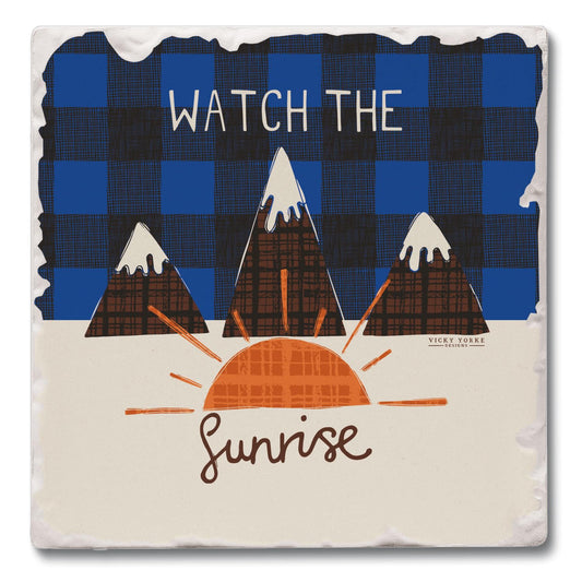 Thirstystone Sunrise Single Tumbled Tile Stone Coaster with Protective Cork Backing Manufactured in The USA 4" Square, Artistic, Easily Wipes Clean