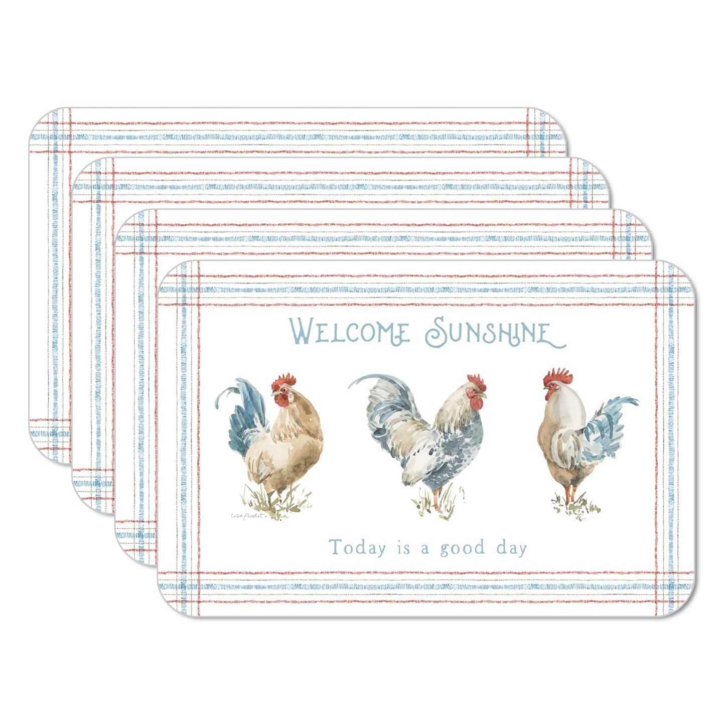 CounterArt Countryside Roosters 4 Pack Reversible Easy Care Flexible Placemats Made in the USA