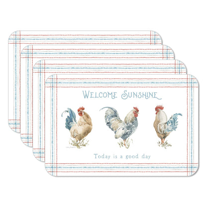 CounterArt Countryside Roosters 4 Pack Reversible Easy Care Flexible Placemats Made in the USA