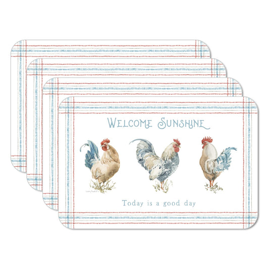 CounterArt Countryside Roosters 4 Pack Reversible Easy Care Flexible Placemats Made in the USA