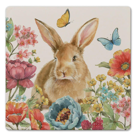 Thirstystone Garden Bunny Decorative Heat Tolerant Stone Trivet with Non-Skid Cork Backing 8” Square