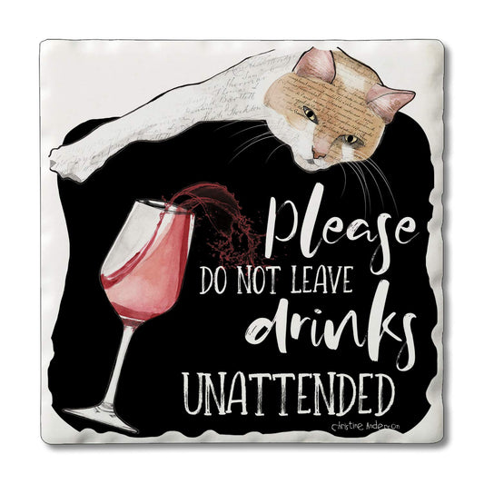 Thirstystone Unattended Drinks Single Absorbent Stone Coaster with Protective Cork Backing Manufactured in The USA 4" Square, Colorful, Artistic, Easily Wipes Clean