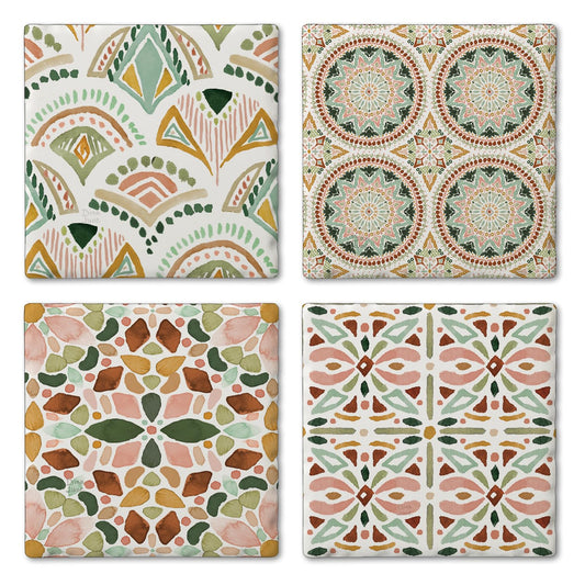 Thirstystone Bohemian Tiles 4-Pack Tumbled Tile Stone Coasters 4" Square