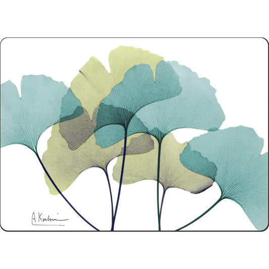 CounterArt Gingko Premium Decorative Hardboard Tabletop Placemats 4-Pack Manufactured in The USA Heat Tolerant and Easily Wipes Clean