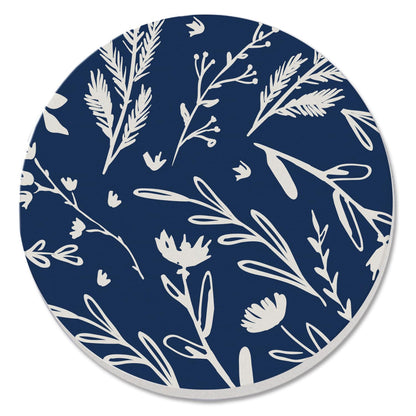 Thirstystone Navy & White Floral Single Round Absorbent Stone Coaster with Protective Cork Backing Manufactured in The USA 4" Diameter